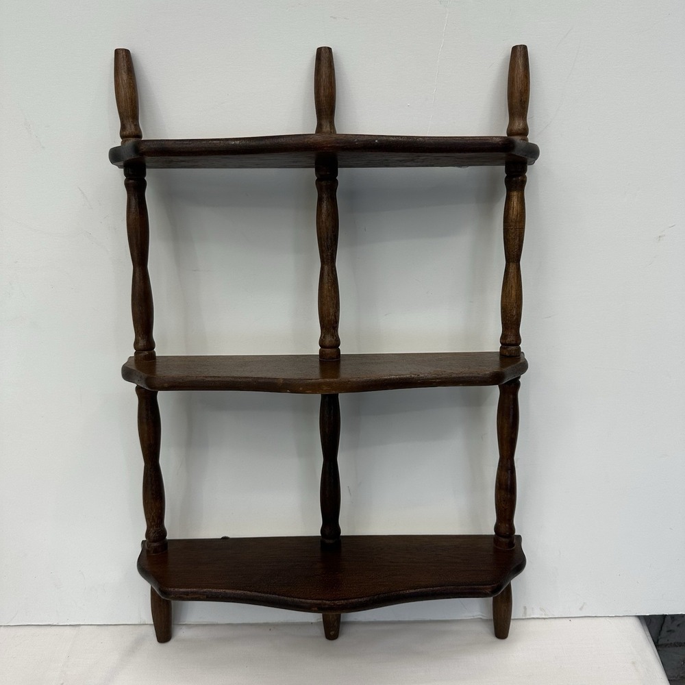 Vintage MCM French Country Spindle Shelf 3 Tier Wall Mount Wood 20" Tall Trinket